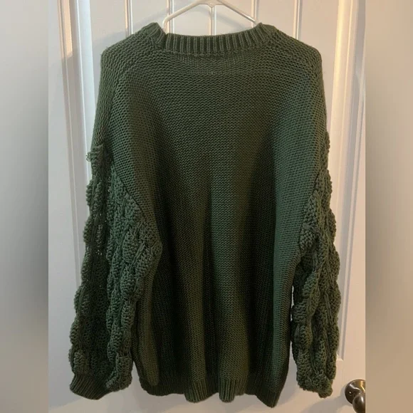 Arula Women’s Sweater, Puff Sleeves, Dark Green, Size X - Picture 3 of 3